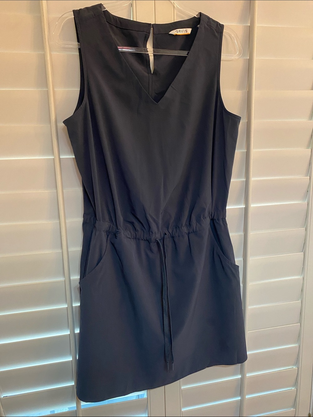 Orvis Gray/Blue Sleeveless V-Neck Drawstring Performance Dress Size Medium
